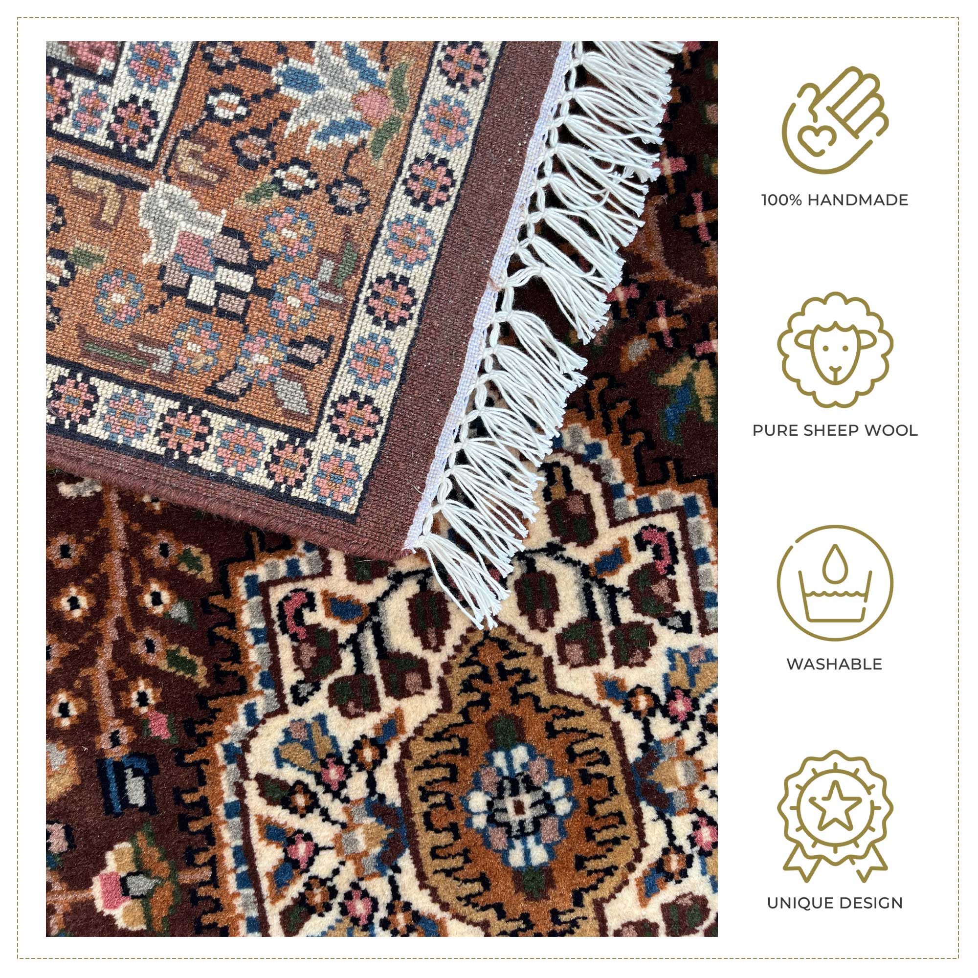 3x5 ft Hand-knotted Woolen Rug Persian Dark Brown - Image 4