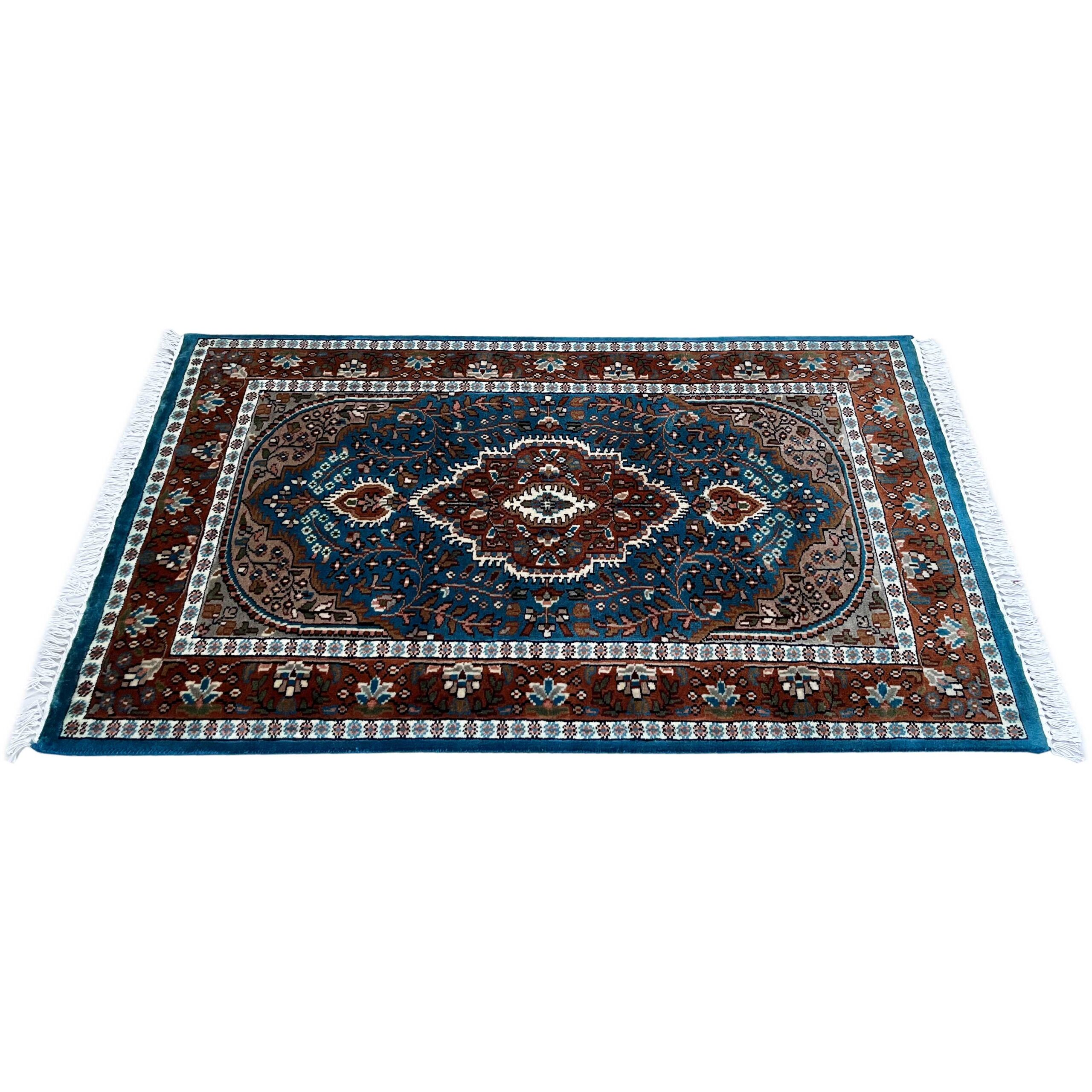 3x5 ft Hand-knotted Woolen Rug Persian Turquoise - Image 5