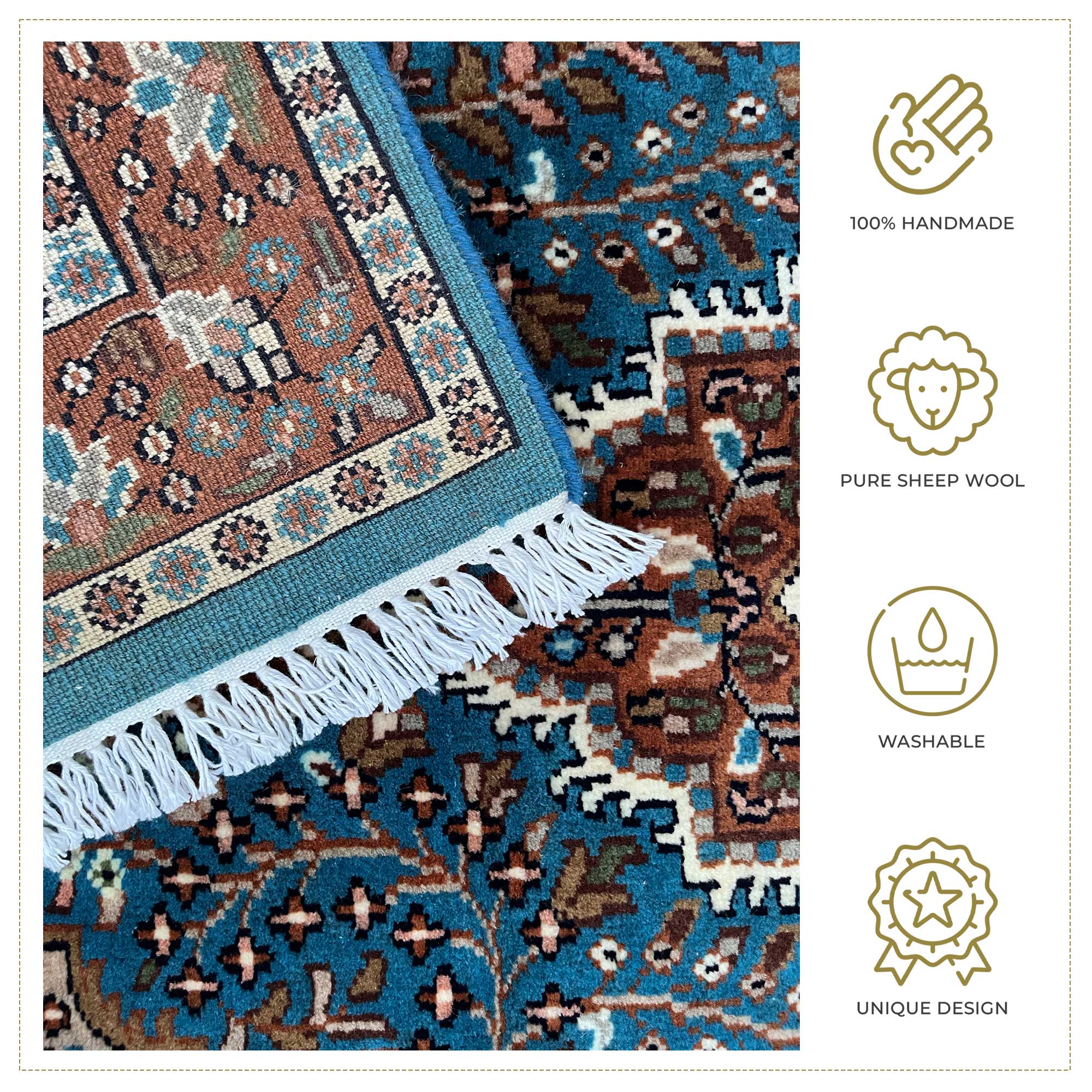 3x5 ft Hand-knotted Woolen Rug Persian Turquoise - Image 4