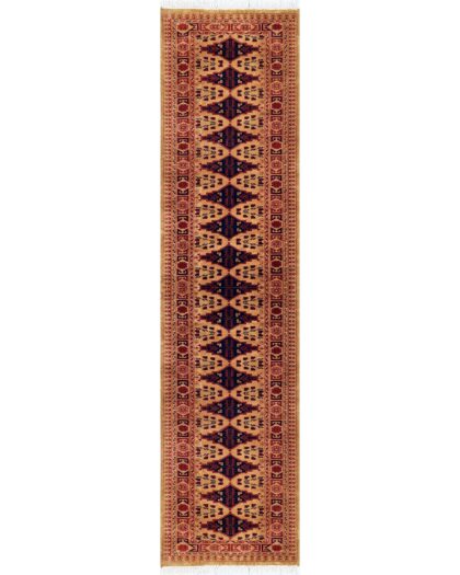 Handmade Knotted Wool Runner Rug, Camel, Bokhara Style, 2.5x10 ft