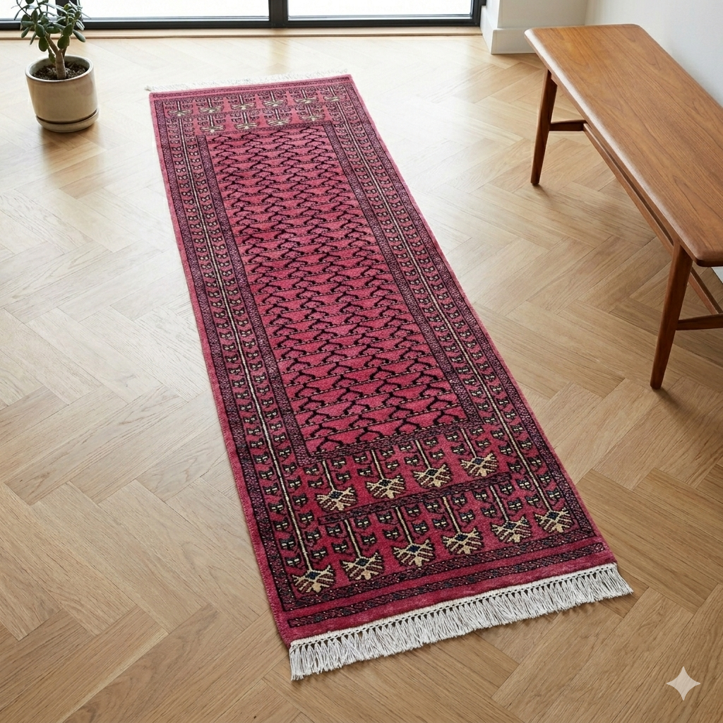 Handmade Hand Knotted Wool Runner Rug 2x6 feet Peach Traditional Parda - Image 2