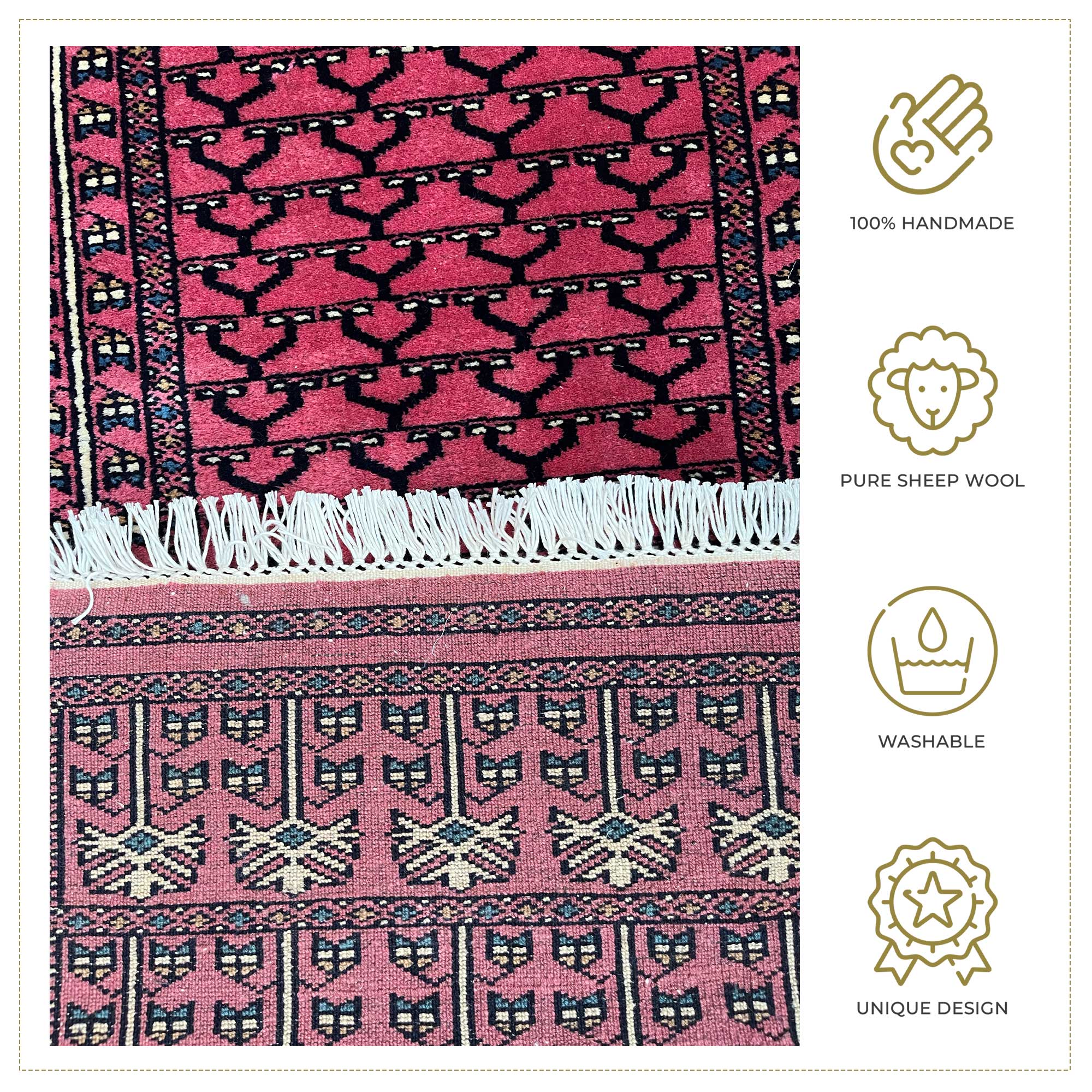Handmade Hand Knotted Wool Runner Rug 2x6 feet Peach Traditional Parda - Image 4