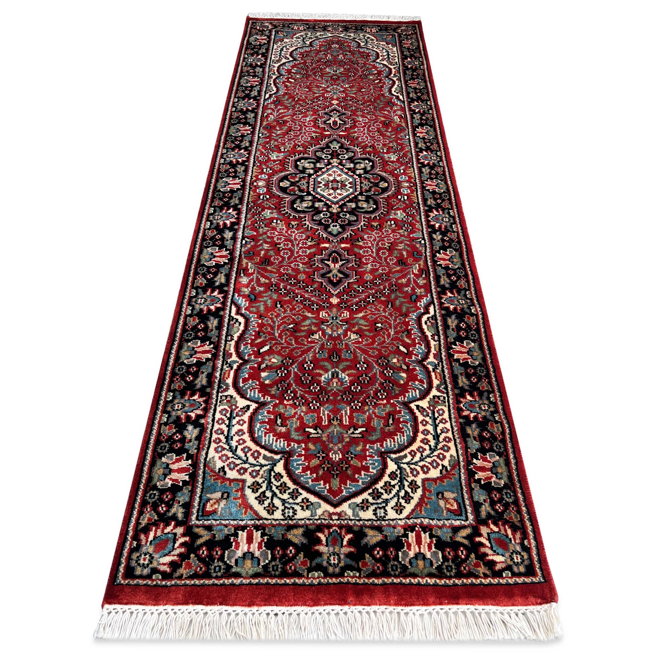Hand-Knotted Wool Runner Rug, Red, Floral, 2x6 ft, Handmade with Fringe - Image 7
