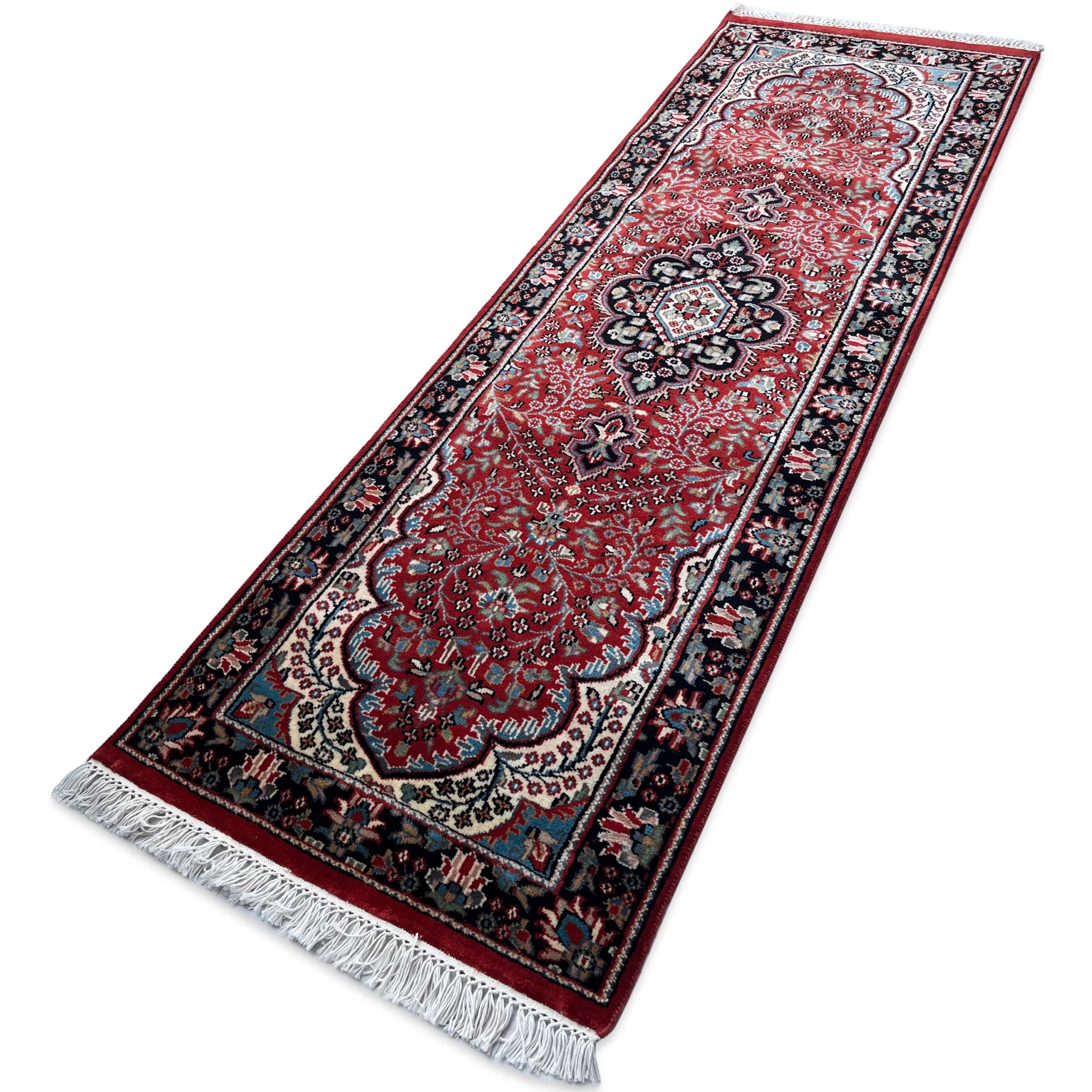 Hand-Knotted Wool Runner Rug, Red, Floral, 2x6 ft, Handmade with Fringe - Image 6