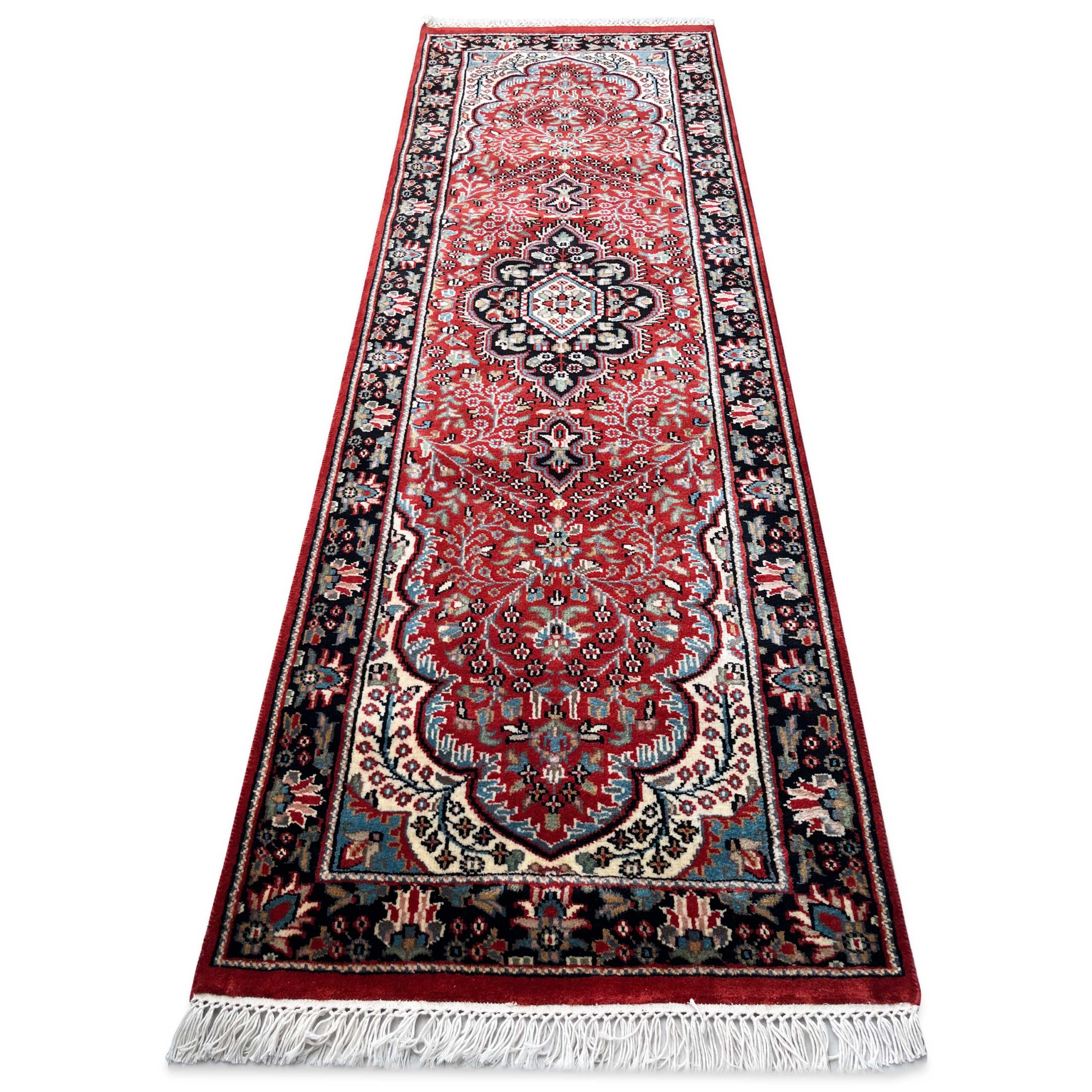 Hand-Knotted Wool Runner Rug, Red, Floral, 2x6 ft, Handmade with Fringe - Image 5