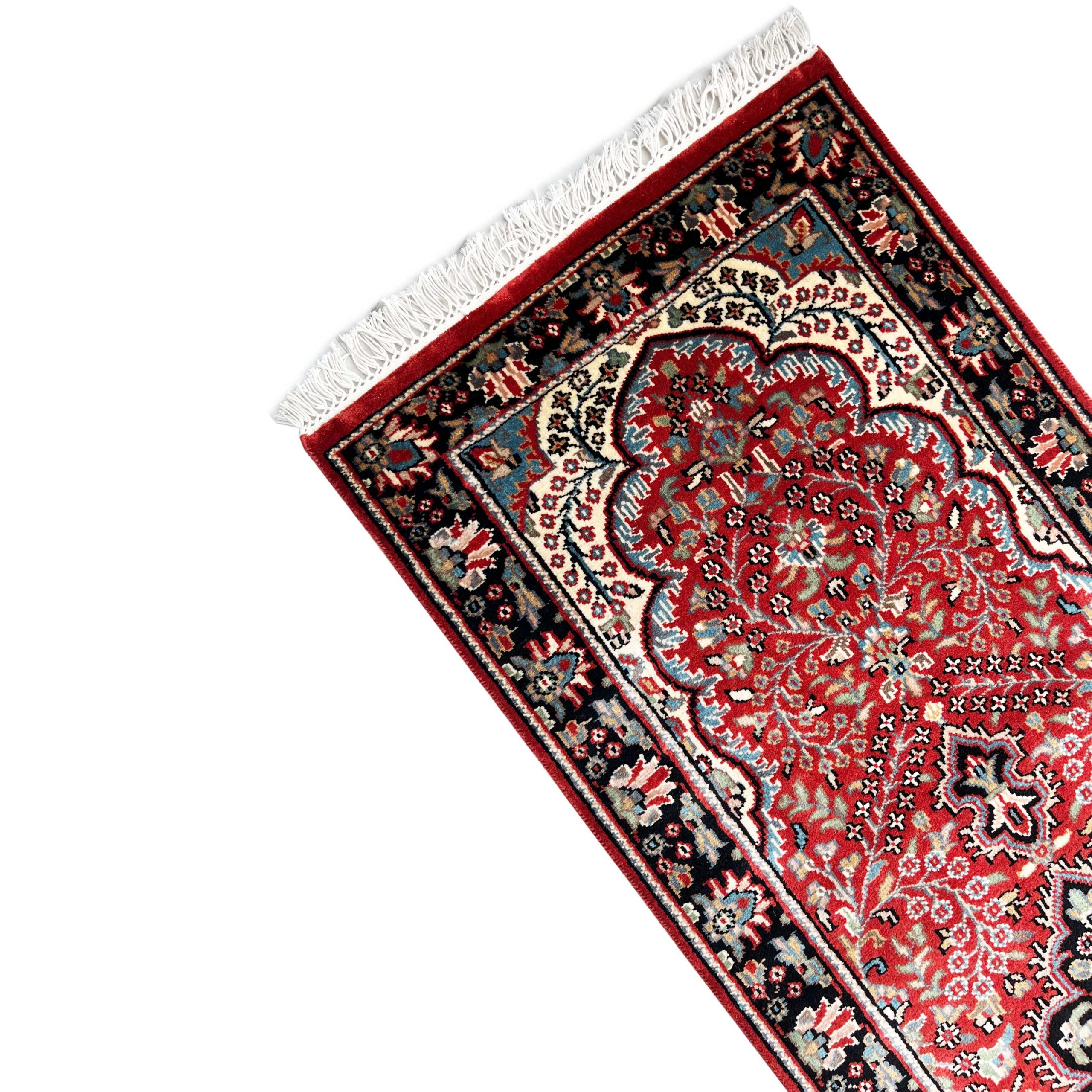 Hand-Knotted Wool Runner Rug, Red, Floral, 2x6 ft, Handmade with Fringe - Image 4
