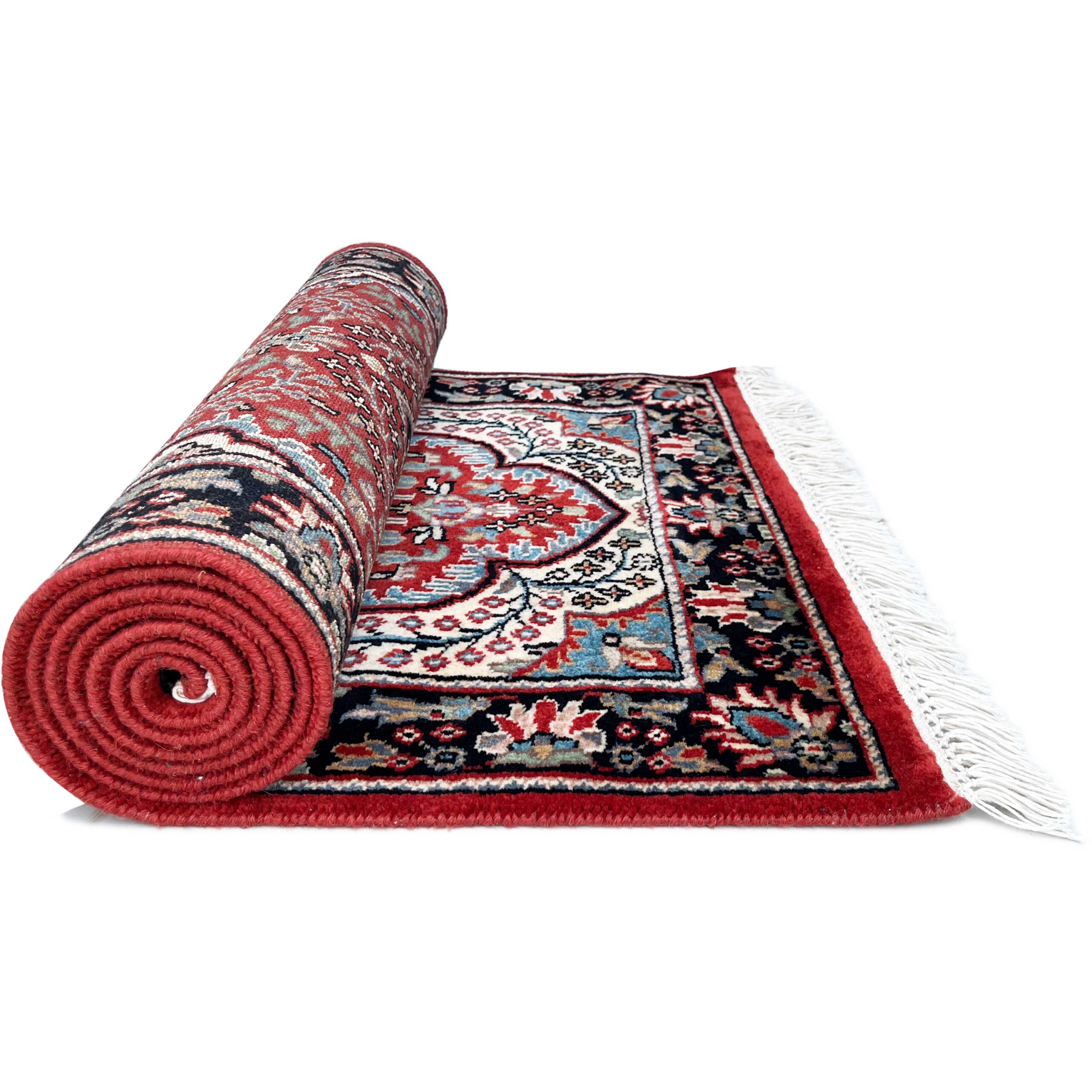 Hand-Knotted Wool Runner Rug, Red, Floral, 2x6 ft, Handmade with Fringe - Image 2