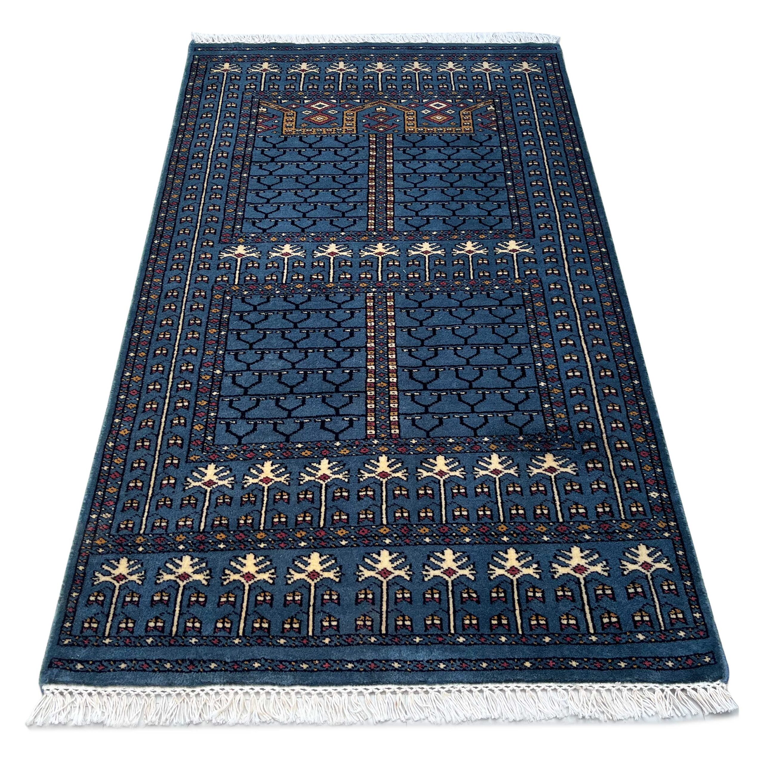 Hand Knotted Wool Area Rug, Bluish Gray, Parda Style, 3x5 ft, Traditional Geometric Pattern with Fringe - Image 6