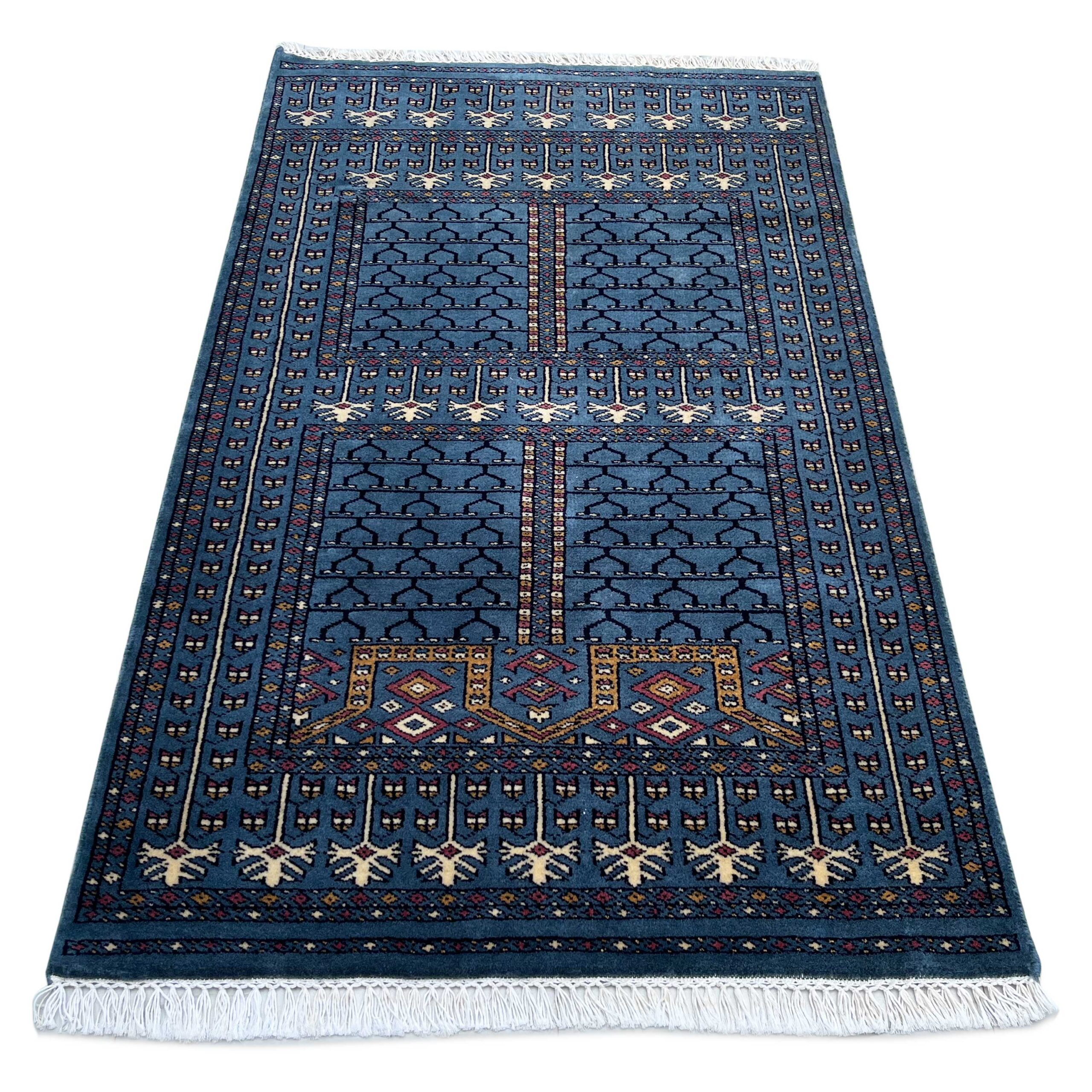 Hand Knotted Wool Area Rug, Bluish Gray, Parda Style, 3x5 ft, Traditional Geometric Pattern with Fringe - Image 5