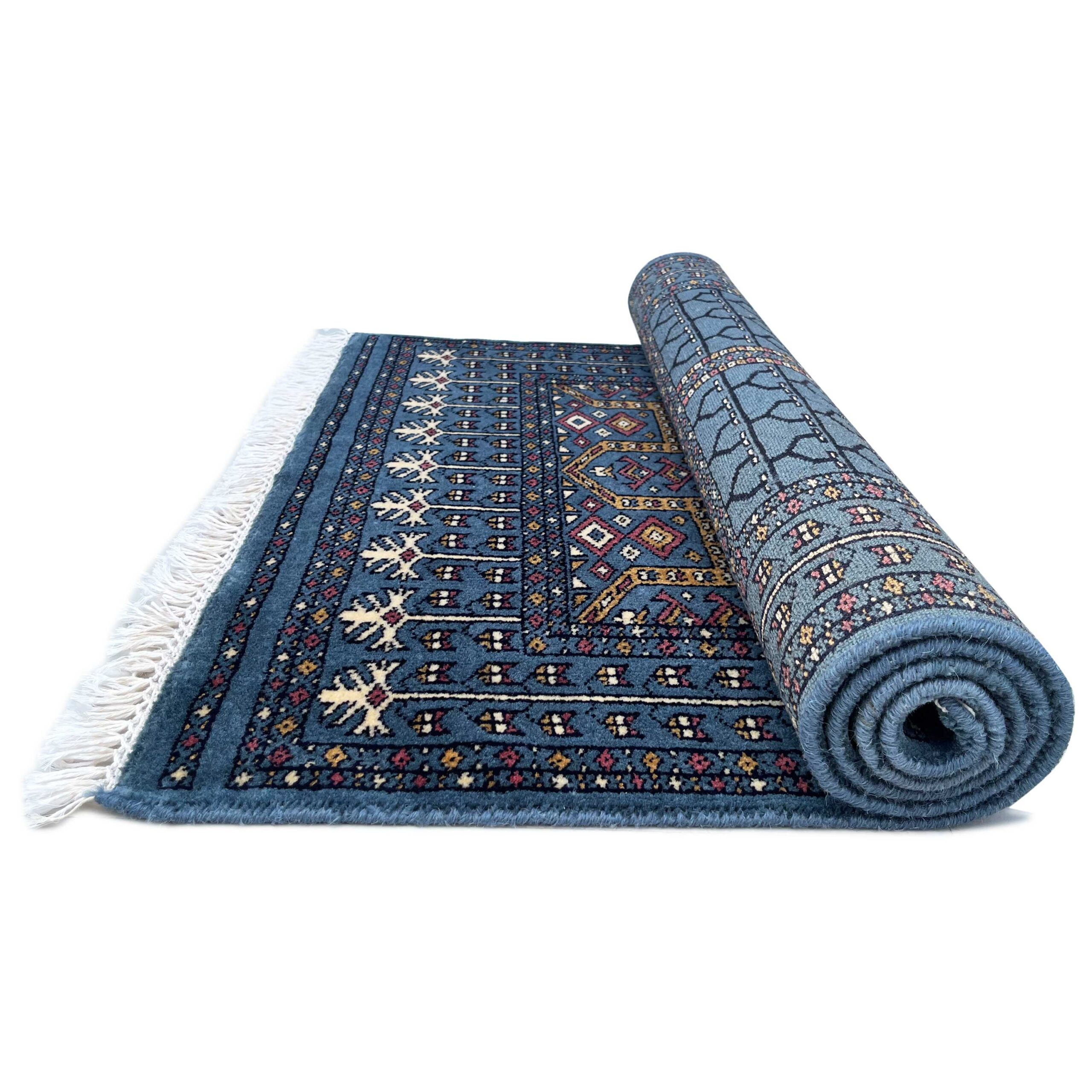 Hand Knotted Wool Area Rug, Bluish Gray, Parda Style, 3x5 ft, Traditional Geometric Pattern with Fringe - Image 3