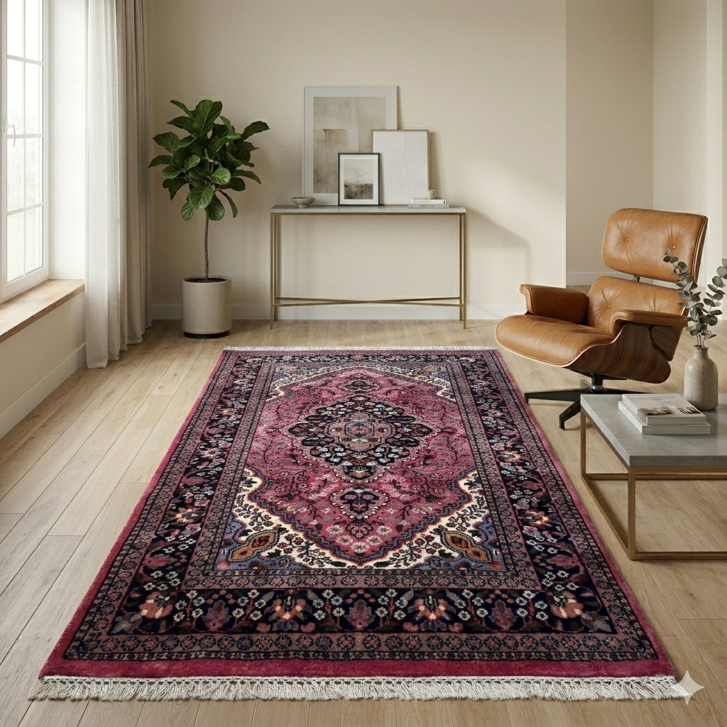 Handmade Hand Knotted Wool Area Rug, Peach, Floral Medallion Design, 3x5 Ft - Image 2