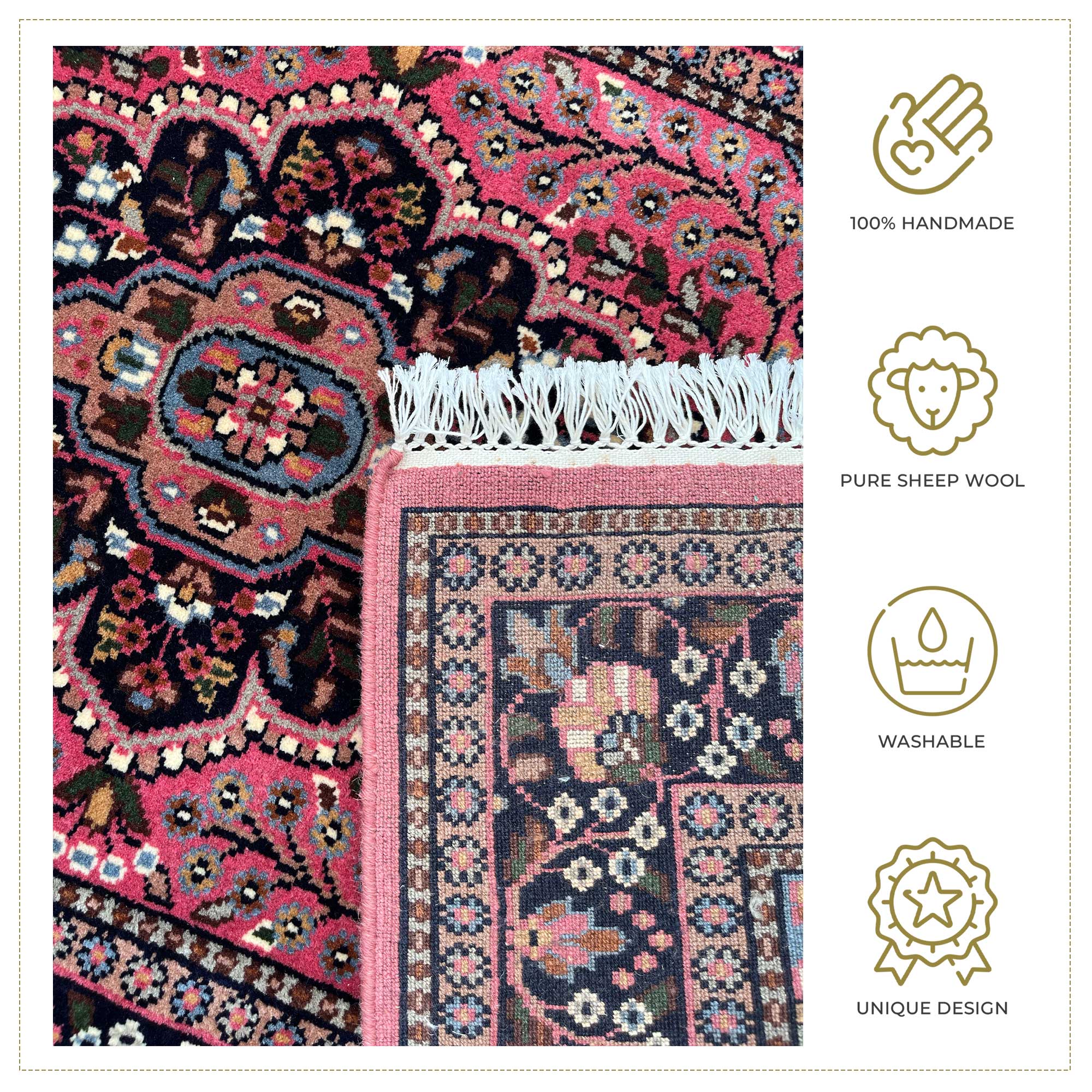 Handmade Hand Knotted Wool Area Rug, Peach, Floral Medallion Design, 3x5 Ft - Image 4