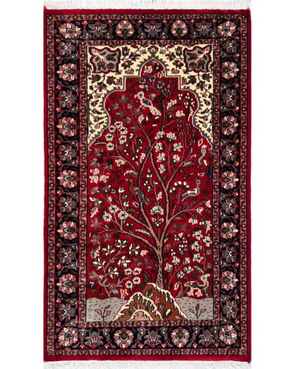 Handmade Hand Knotted Wool Area Rug, Red, Traditional Silwatri Style, Tree of Life Design, 3x5 ft