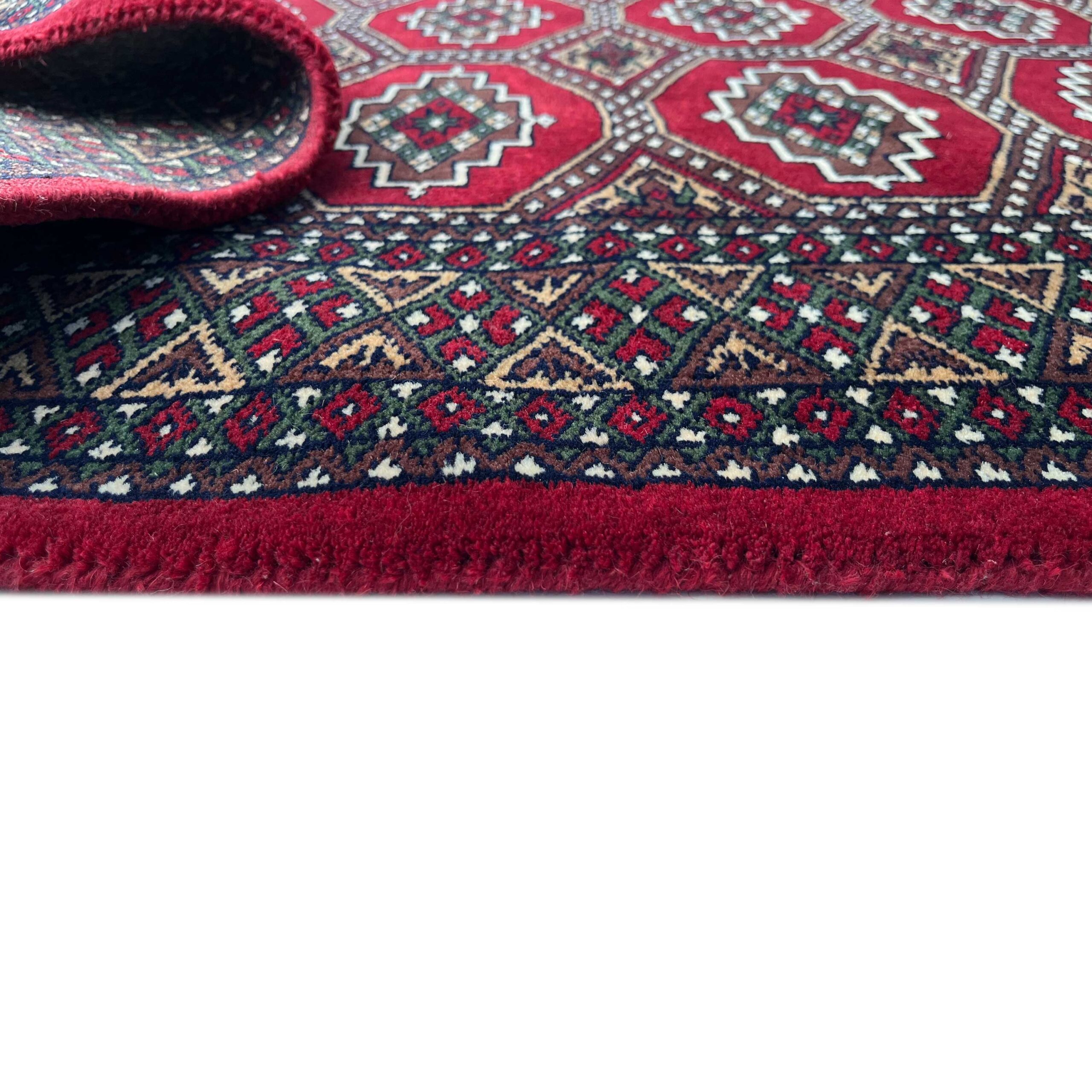 Hand Knotted Wool Area Rug, Red, Bokhara Gul Pattern, 4x6 ft, with Fringe - Image 4