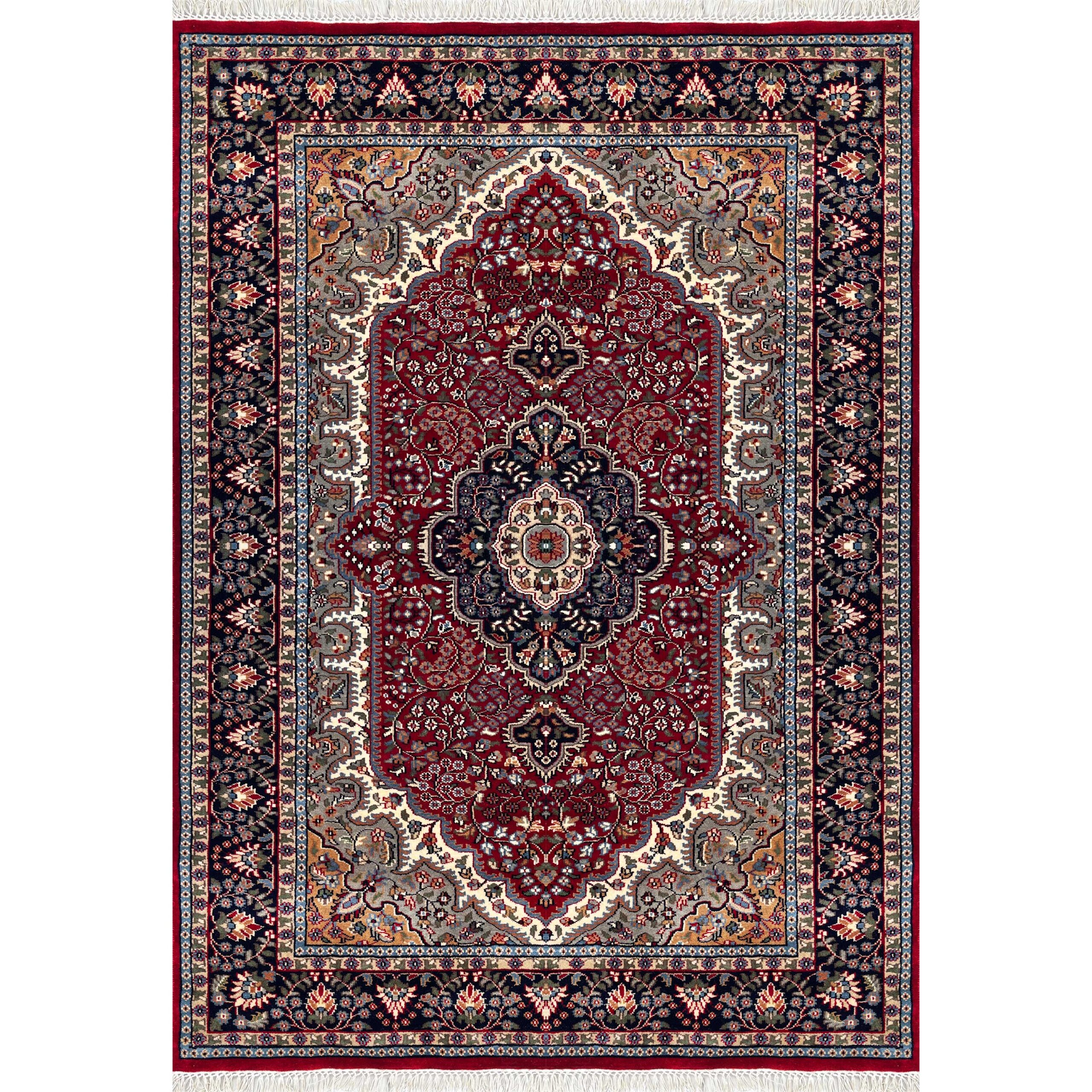 Traditional Indo Style Area Rug, Red, Hand Knotted Wool, 5x7 ft, Medallion Design