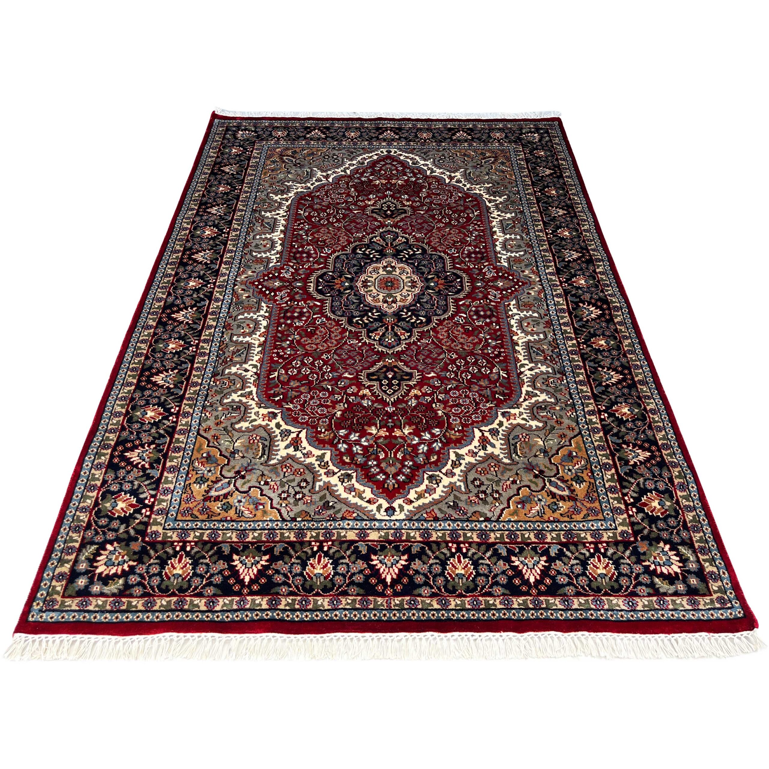 Traditional Indo Style Area Rug, Red, Hand Knotted Wool, 5x7 ft, Medallion Design - Image 7