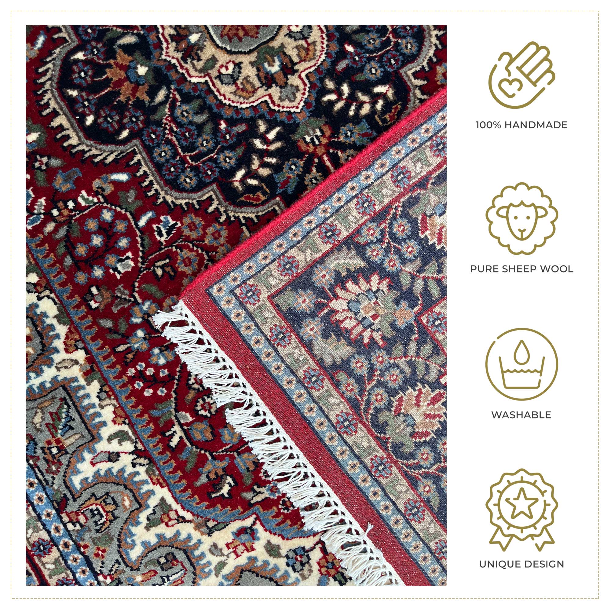 Traditional Indo Style Area Rug, Red, Hand Knotted Wool, 5x7 ft, Medallion Design - Image 4