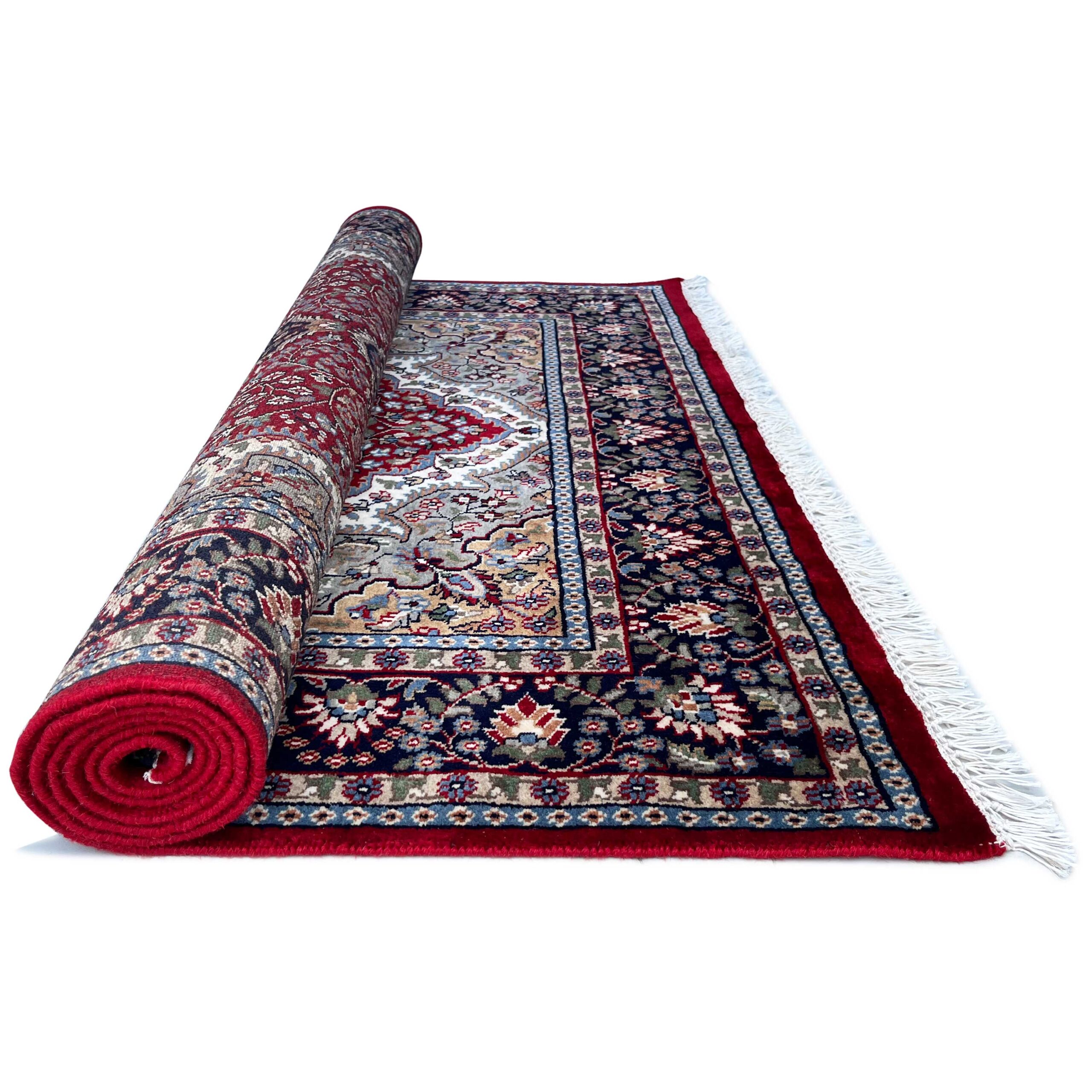 Traditional Indo Style Area Rug, Red, Hand Knotted Wool, 5x7 ft, Medallion Design - Image 3