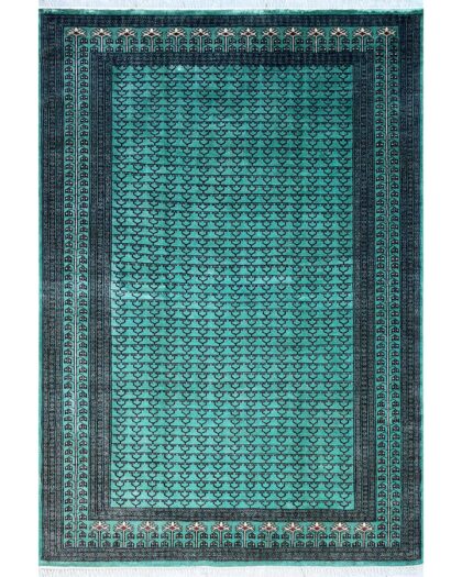 Handmade Knotted Wool Area Rug, Teal Blue, Traditional Parda Style, 6x9 ft