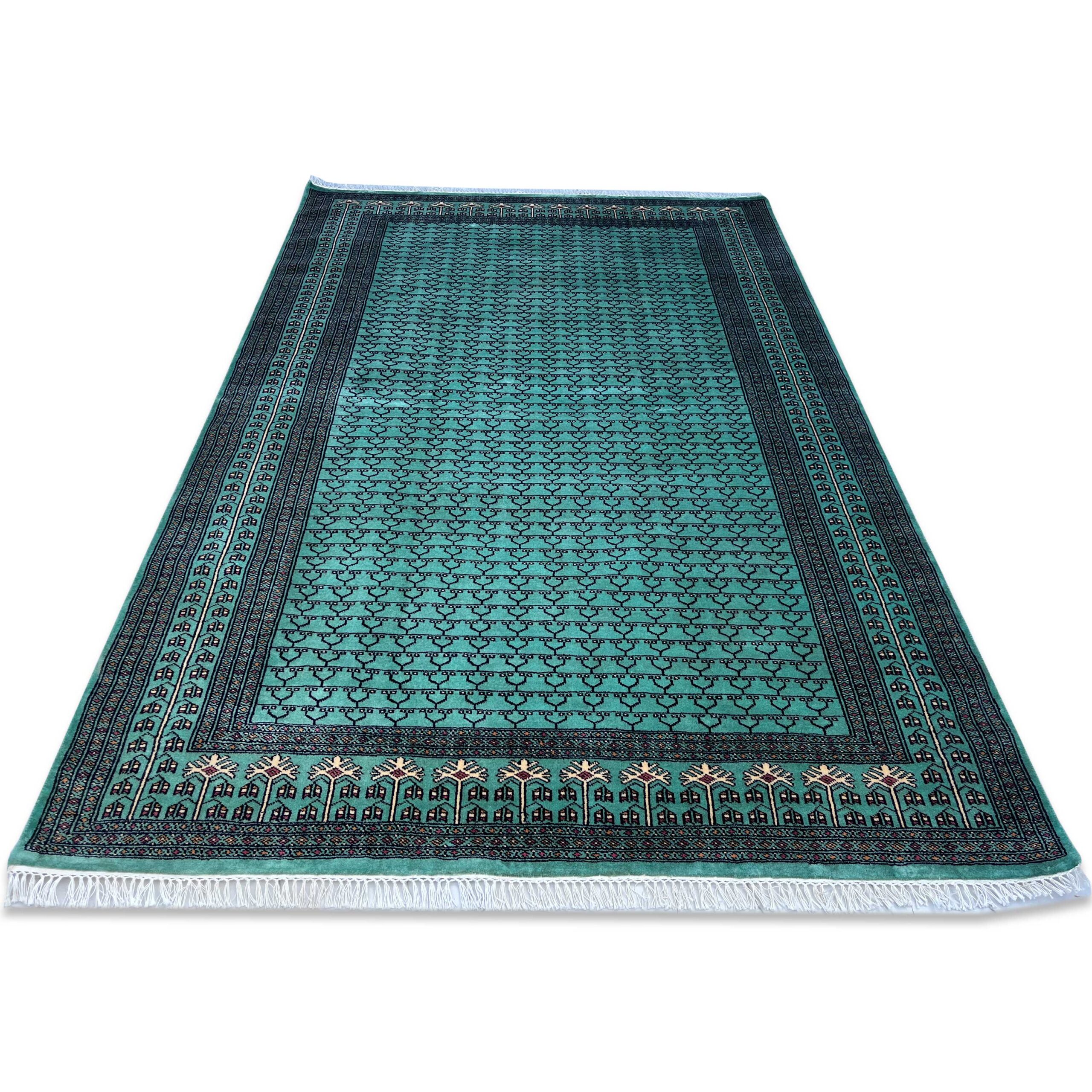 Handmade Knotted Wool Area Rug, Teal Blue, Traditional Parda Style, 6x9 ft - Image 7