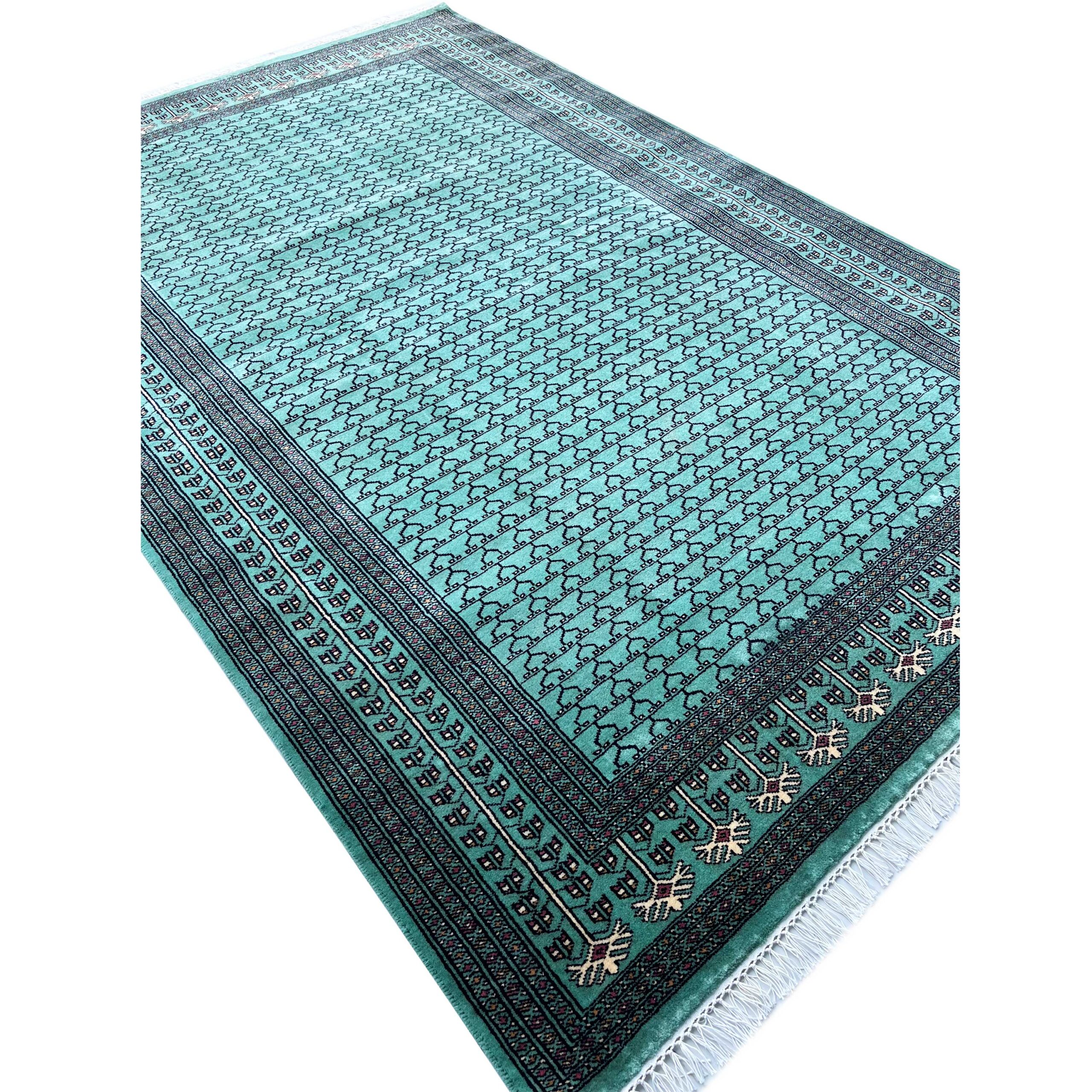 Handmade Knotted Wool Area Rug, Teal Blue, Traditional Parda Style, 6x9 ft - Image 6