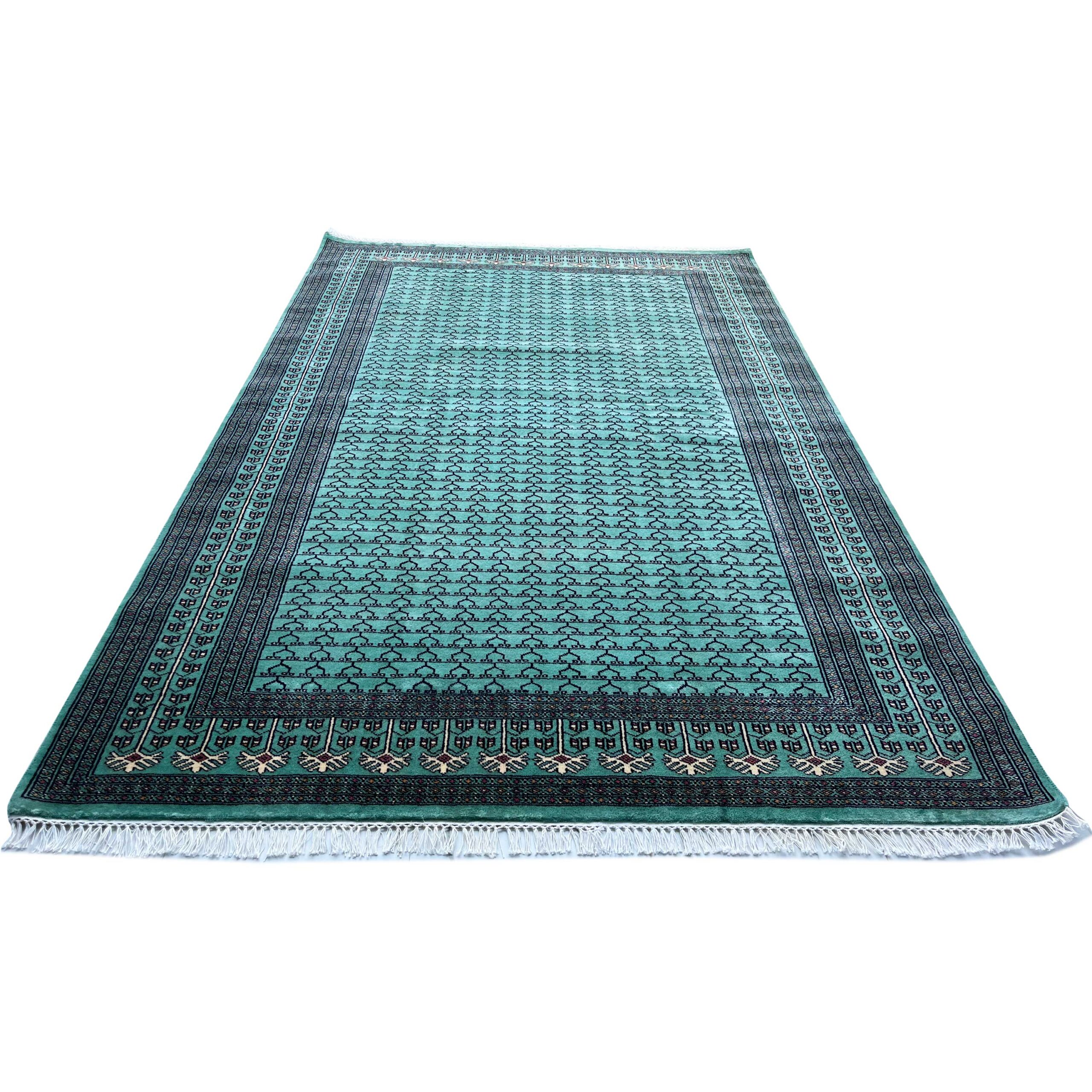 Handmade Knotted Wool Area Rug, Teal Blue, Traditional Parda Style, 6x9 ft - Image 5