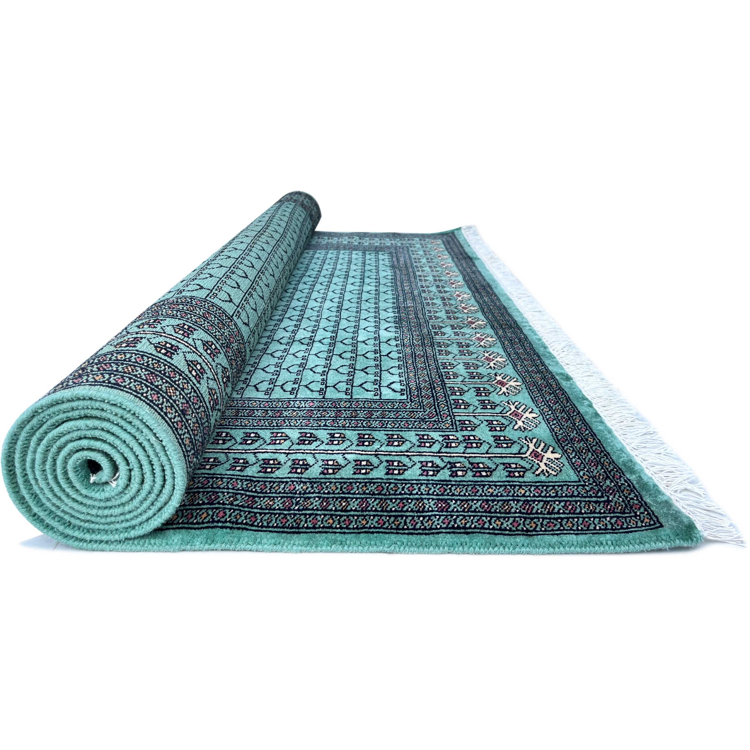 Handmade Knotted Wool Area Rug, Teal Blue, Traditional Parda Style, 6x9 ft - Image 3