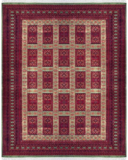 Handmade Tribal Dubba Wool Area Rug, Green and Red, Knotted, 8x10 ft