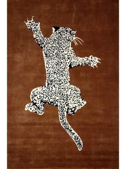 4x6 Feet Hand Knotted Climbing Leopard Wool Rug Copper