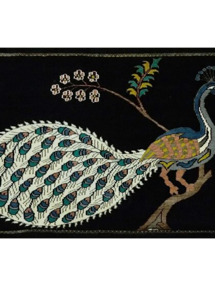 3x2 Feet Handmade Royal Black Peacock Rug