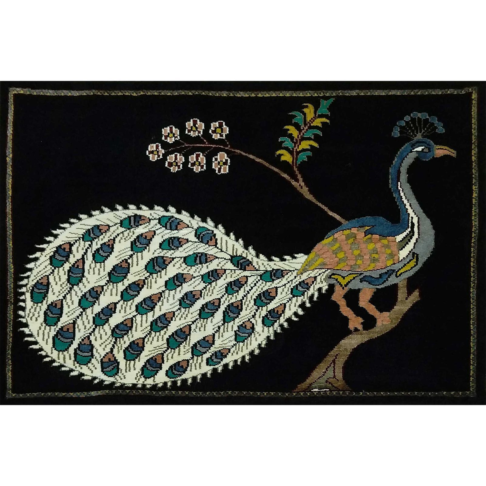 3x2 Feet Handmade Royal Black Peacock Rug