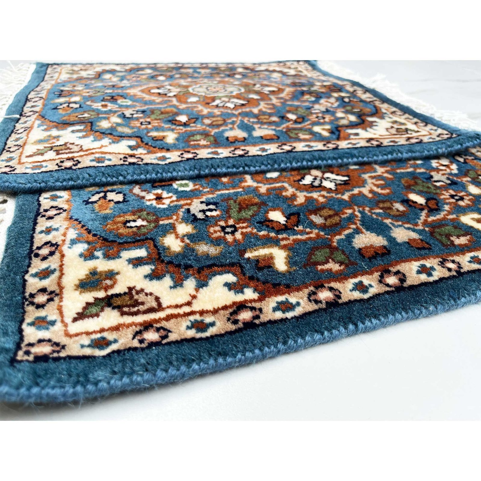 1.5x1.5 ft Hand Knotted Woolen Rug Persian Blue - Image 3