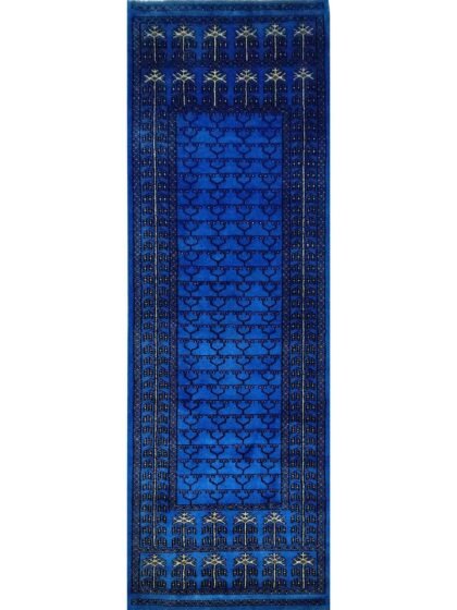 2x6 ft Blue Hand Knotted Wool Rug Runner