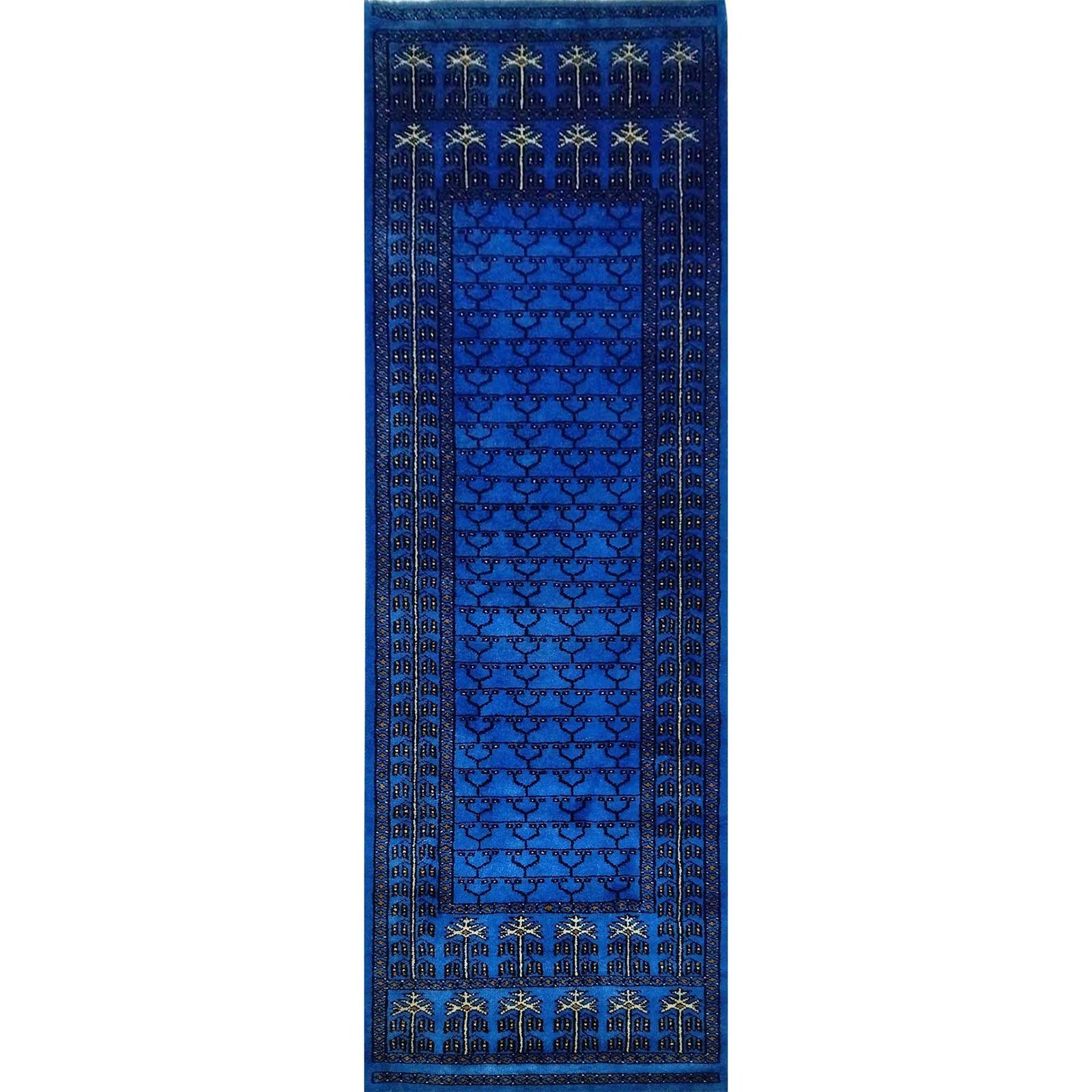 2x6 ft Blue Hand Knotted Wool Rug Runner