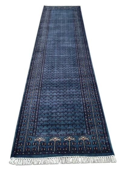 2.5x10 Feet Hand Knotted Blue Wool Rug