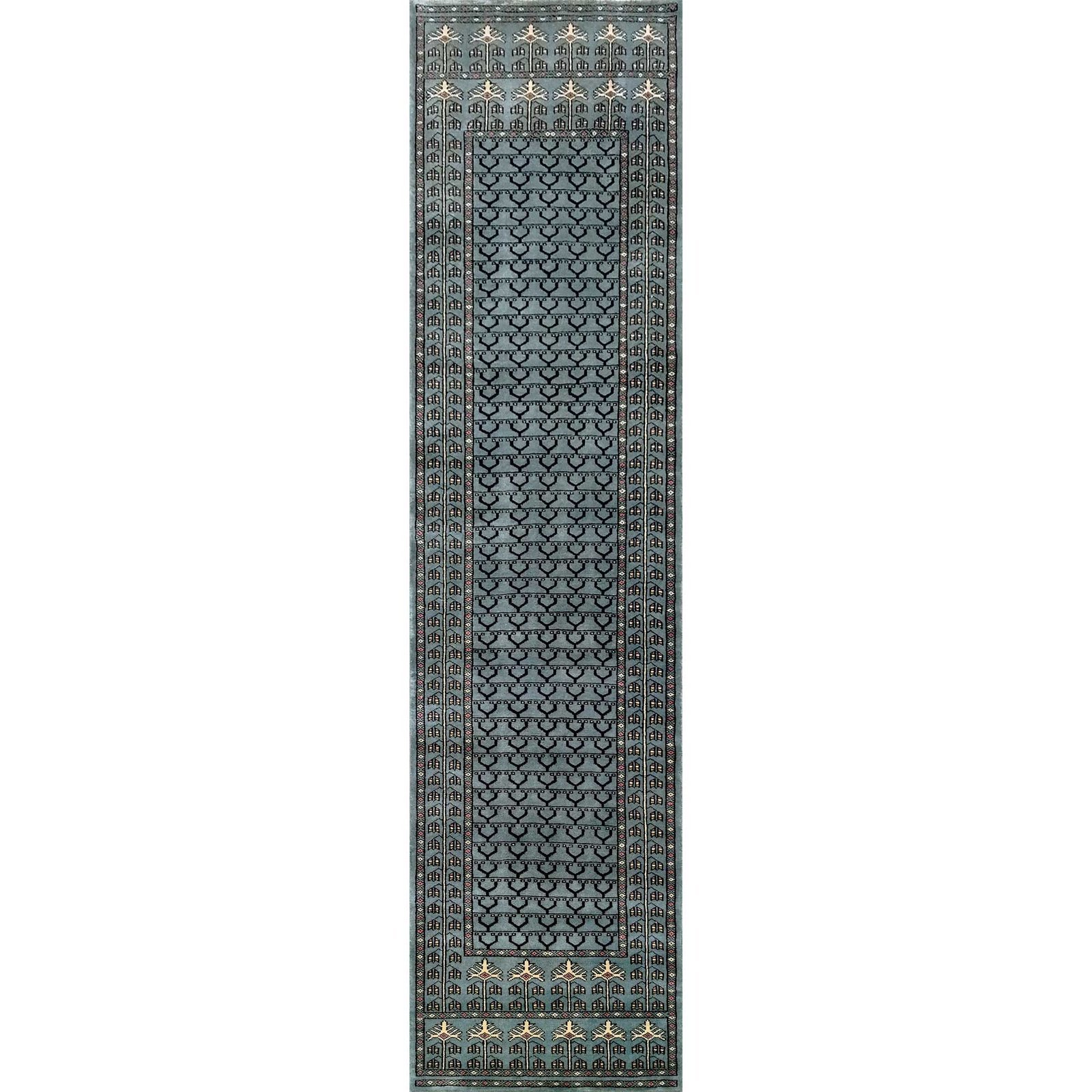 2.5x10 Feet Hand Knotted Wool Rug Runner Gray
