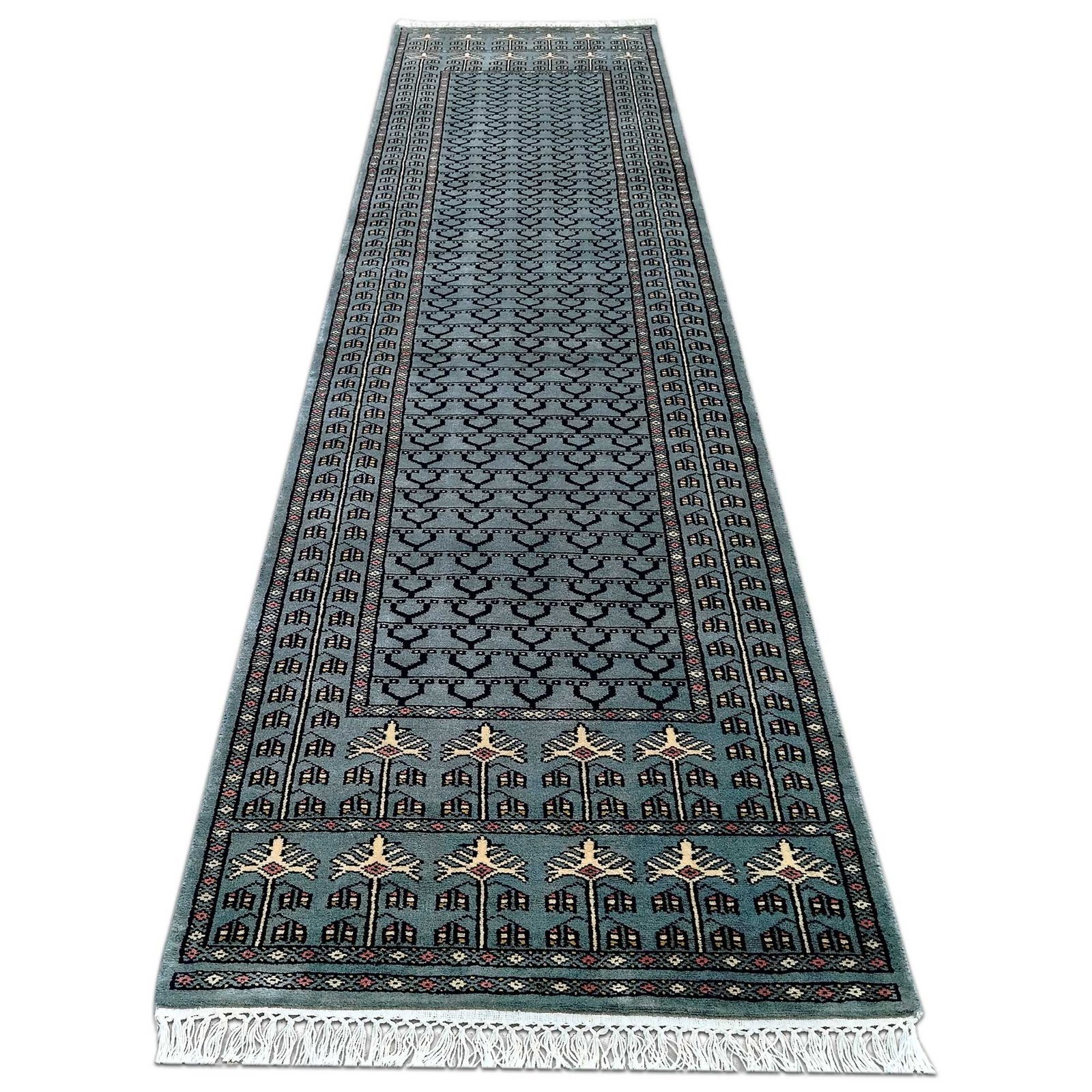 2.5x10 Feet Hand Knotted Wool Rug Runner Gray - Image 2