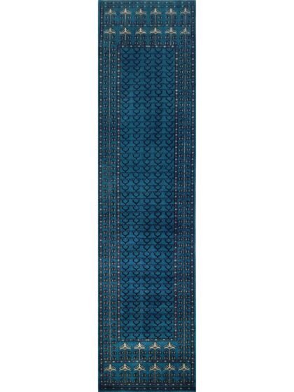 2.5x10 Feet Blue Runner Handmade Wool Rug