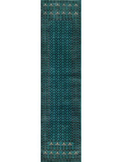 2.5x10 Feet Turquoise Runner Hand Knotted Wool Rug