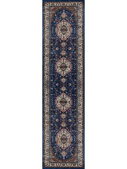 2.5x10 ft Hand Knotted Wool Runner Rug – Blue Indo-Persian Design | Long Hallway Rug