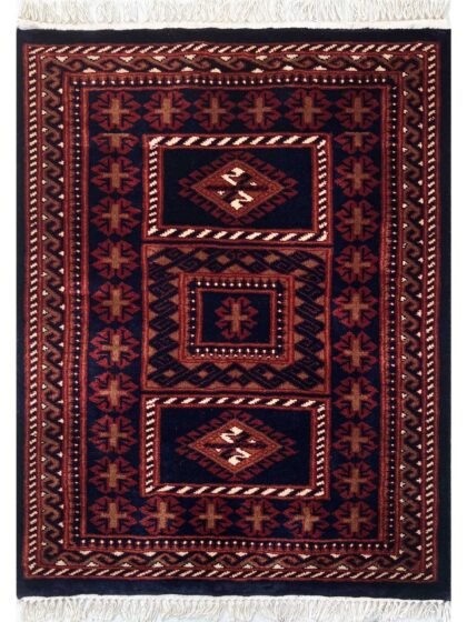 2.5x3 ft Hand Knotted Woolen Rug Dubba Black
