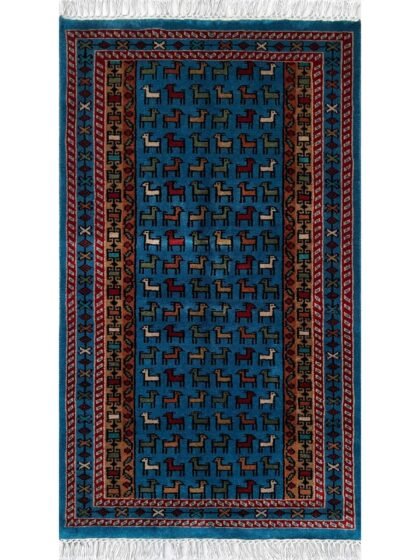 2.5x4 ft Hand-knotted Woolen Rug Bakri Blue