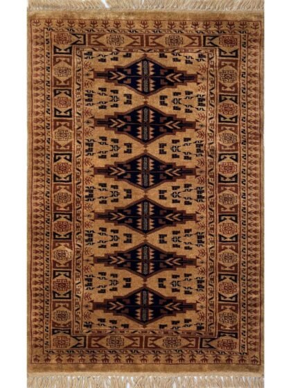 Handmade Hand-Knotted Wool Area Rug, Camel, Tribal Bokhara Style with Fringe, 2.5x4 ft