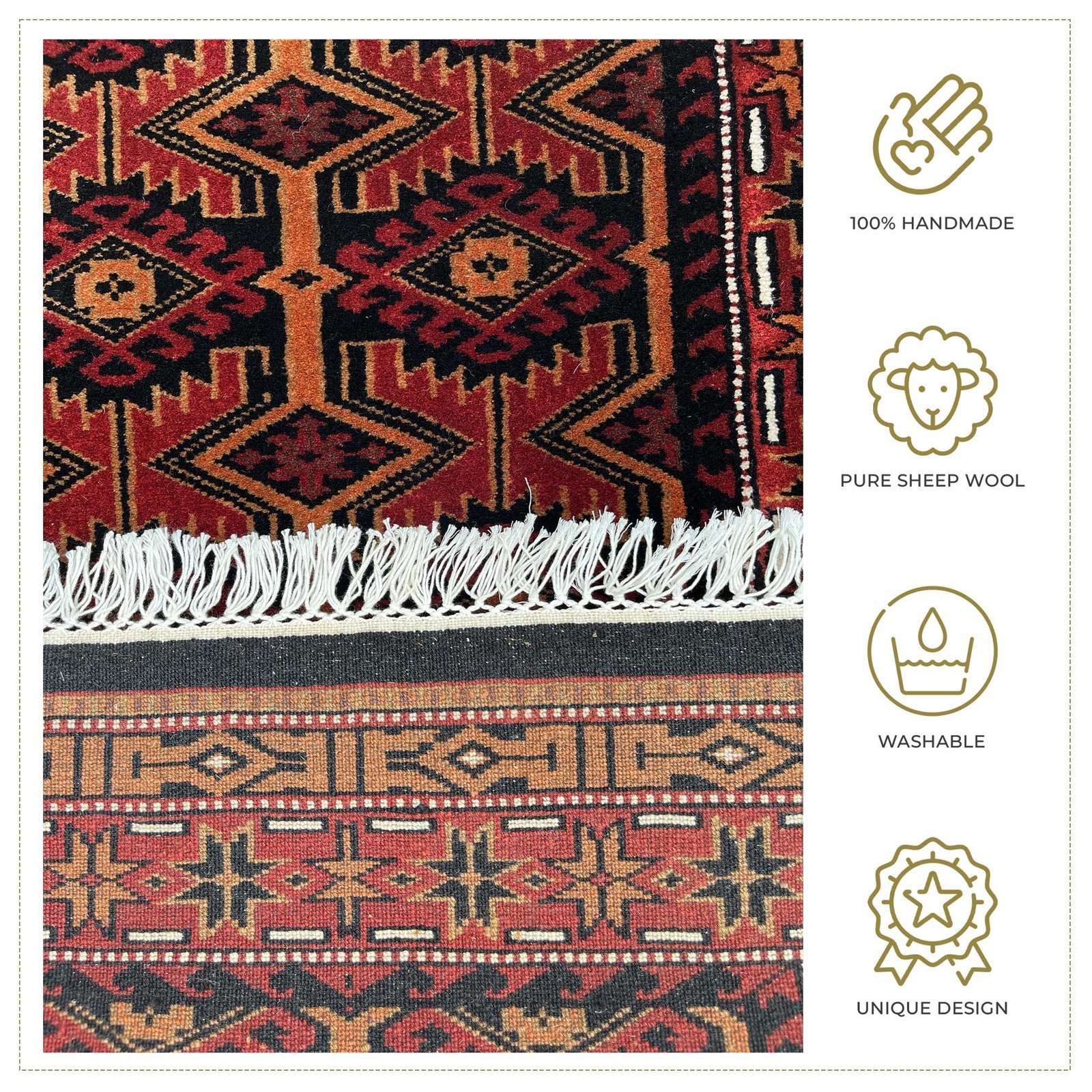 2.5x4 ft Hand Knotted Woolen Rug Kangura Black - Image 4