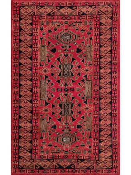 2.5x4 Feet Red Hand Knotted Wool Rug Kenkda