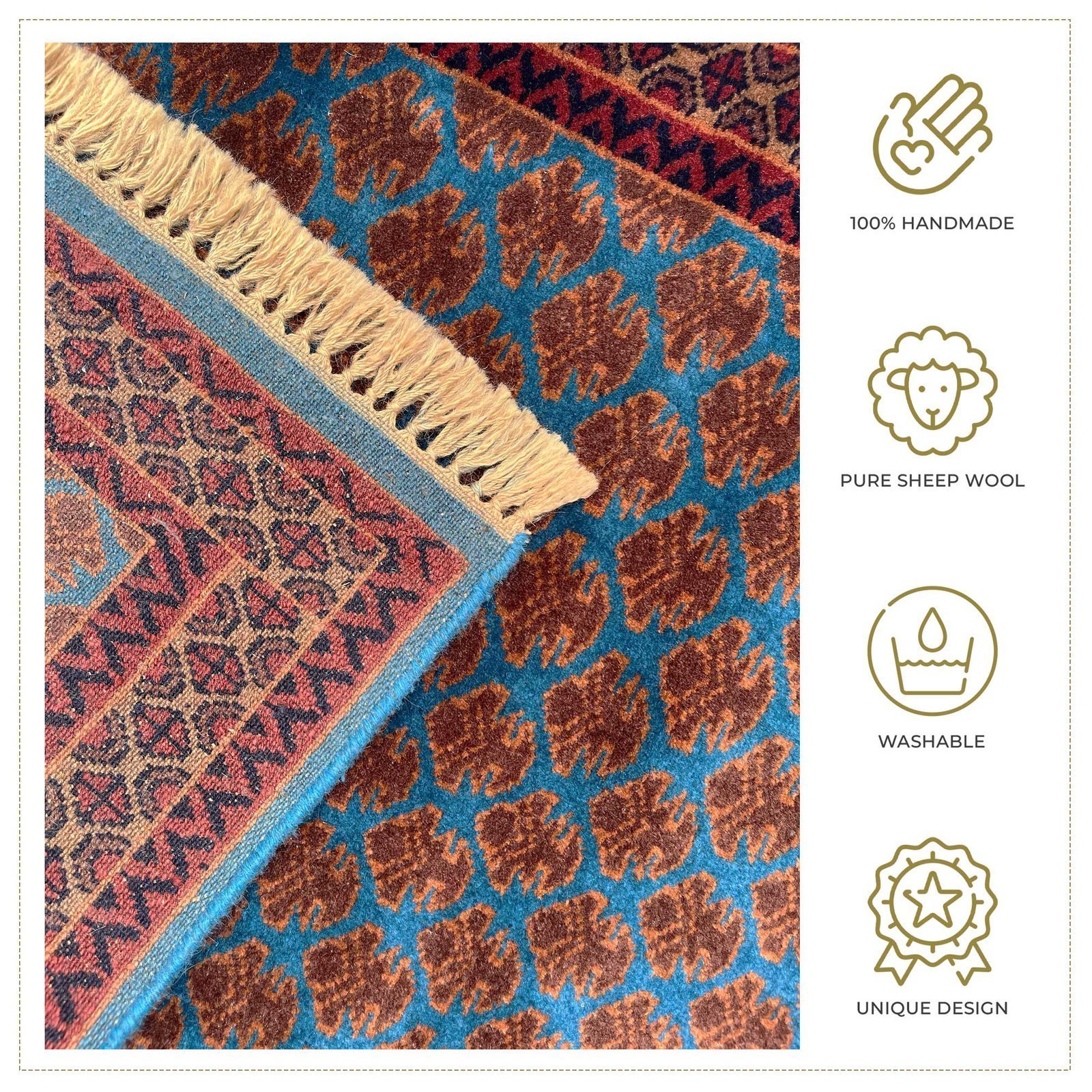2.5x4 ft Hand Knotted Woolen Rug Blue lichi - Image 5