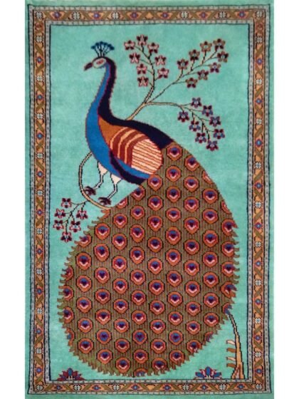2.5x4 Ft Hand Knotted Peacock Wool Rug (Turquoise)