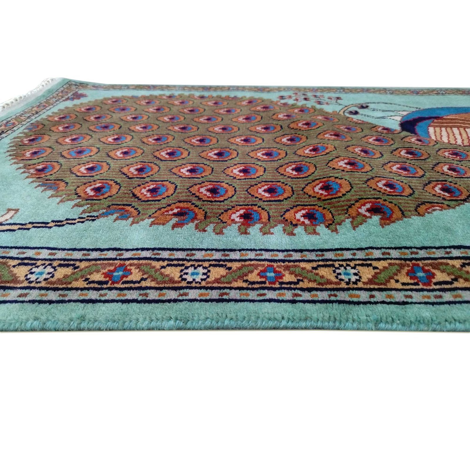 2.5x4 Ft Hand Knotted Peacock Wool Rug (Turquoise) - Image 4