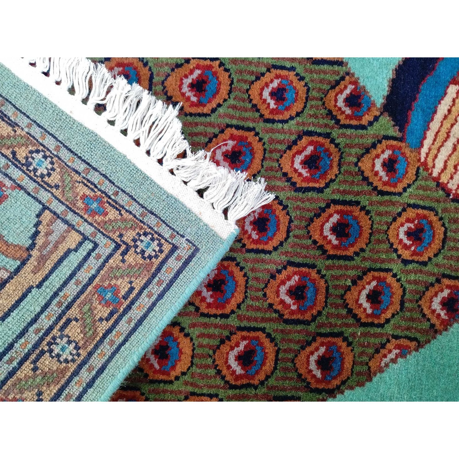 2.5x4 Ft Hand Knotted Peacock Wool Rug (Turquoise) - Image 5