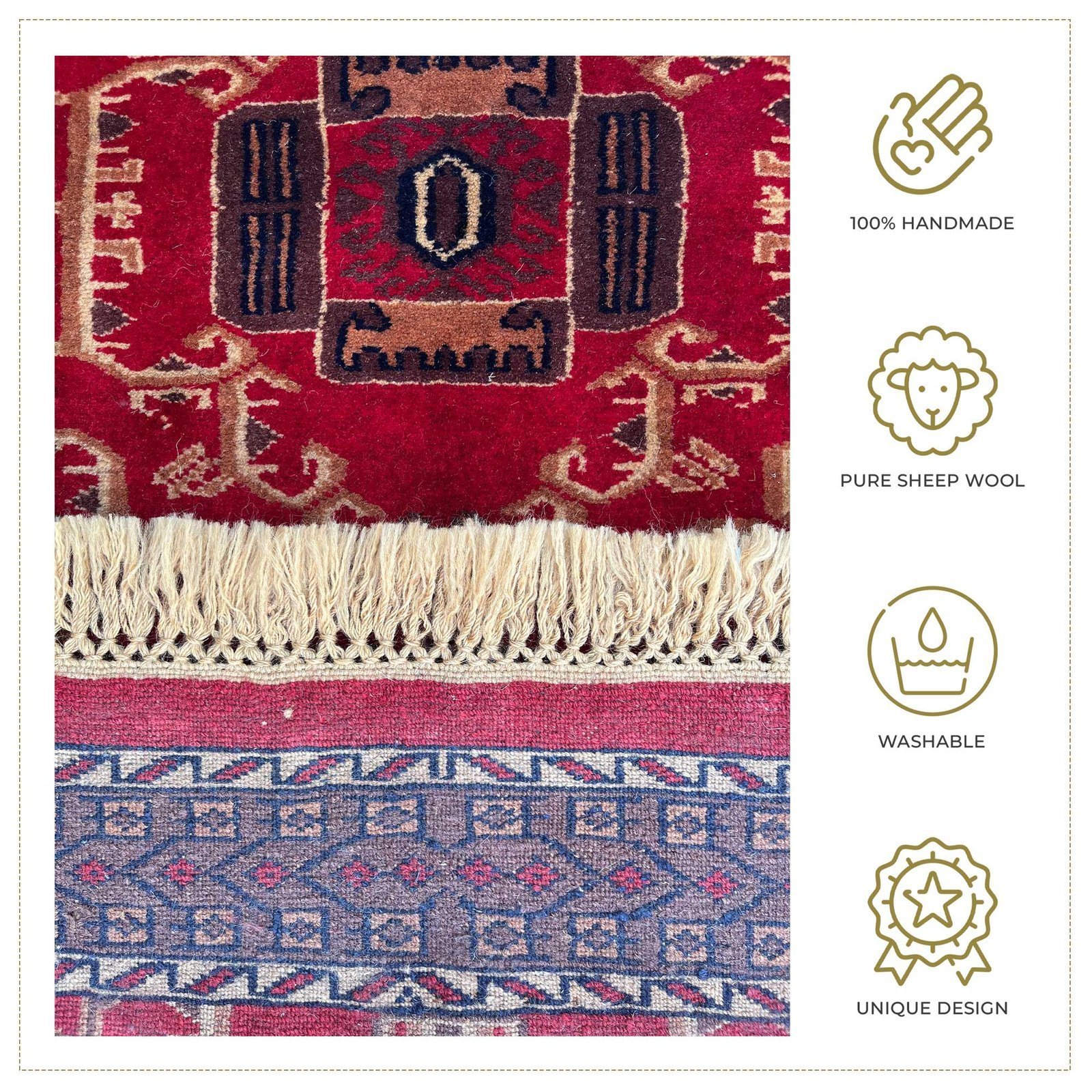 2.5x4 ft Hand Knotted Woolen Red Palace Rug - Image 5